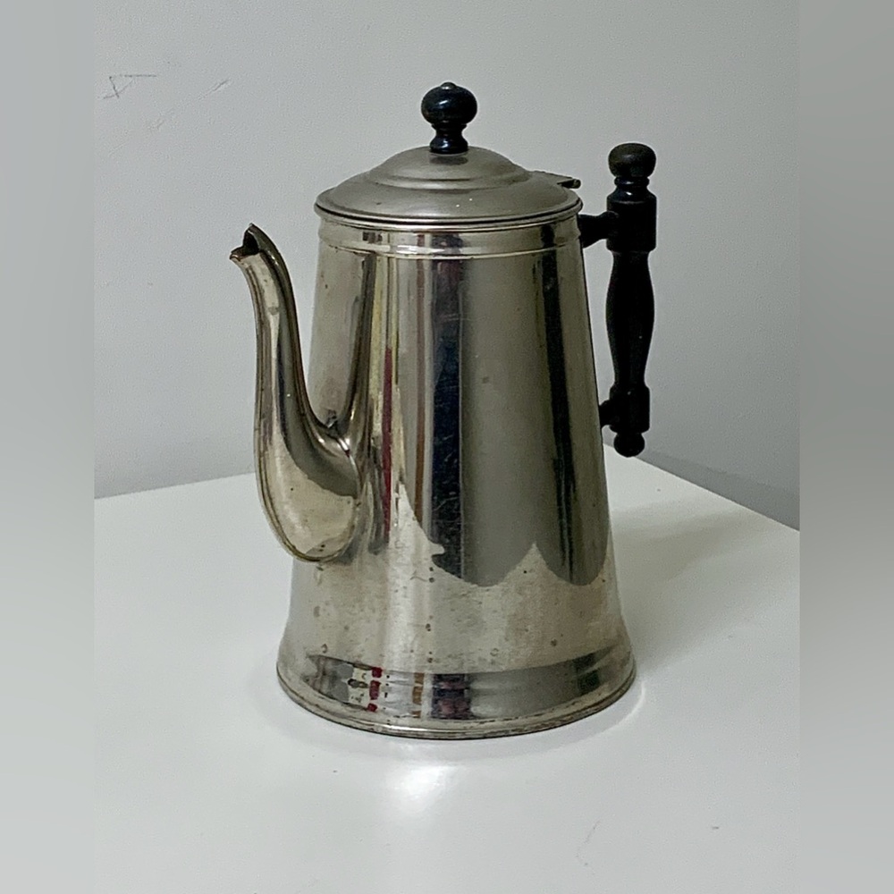 Antique Nickel Plated Copper Hinge Lidded Coffee Pot